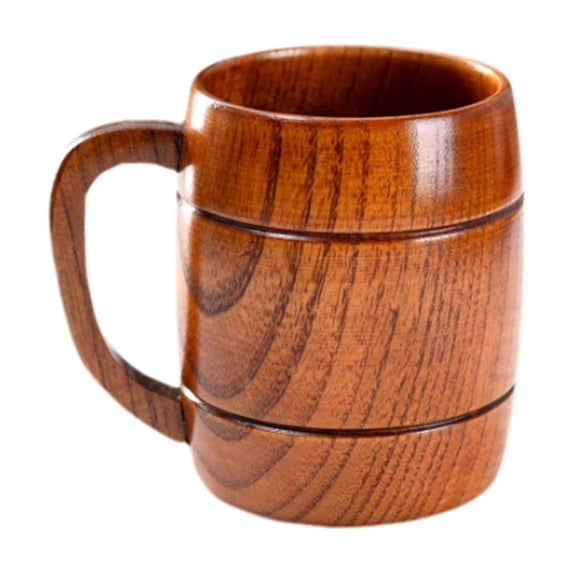 Insulated Wooden Coffee Mug with Handle Classic Handmade Wood Tea Cup High Temperature Resistant Drinking Beer Stein Mug for Adults Home Office Campers D