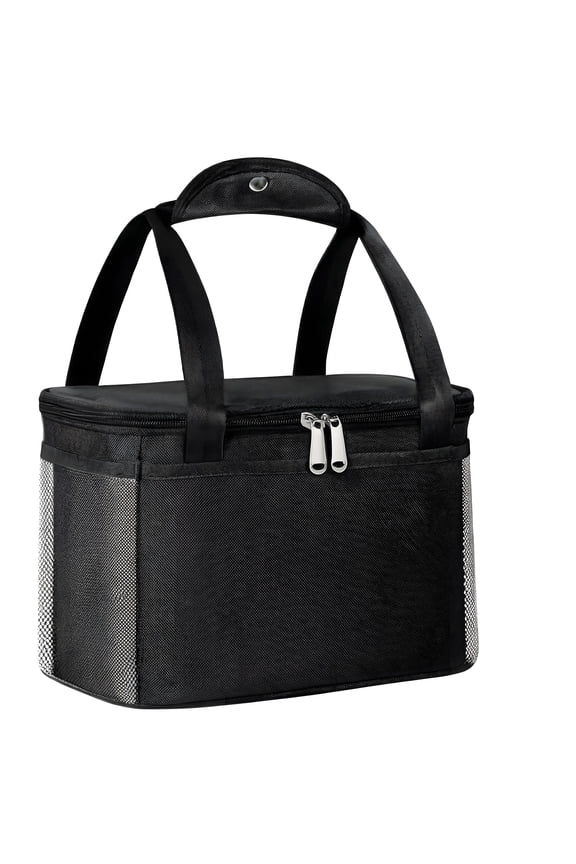 Black Lunch Bag with Aluminum Foil Insulation, Water-Resistant Oxford Fabric & Front Pocket