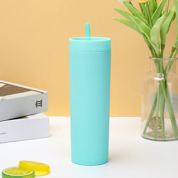 Insulated with Straw, 8X3 in Stainless Steel, Hot and Cold, Reusable Daily Carry, Light Turquoise, Matching Lid, Single Unit