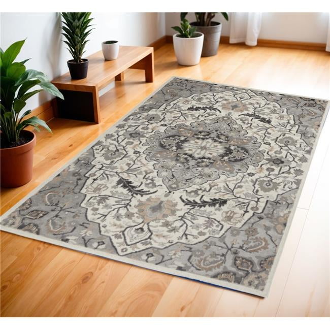 4x6 Rectangular Rug HomeRoots 4 x 6 ft. Floral Non Skid Rectangle Area Rug, Ivory & Gray ...