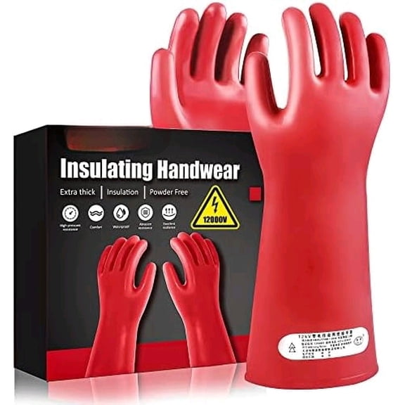Insulating Gloves For High Voltage Electrical Work 1.8mm-Thickness Protective Gloves Cut & Stab Resistant 12kVAC/22kVDC Max Red Rubber Insulating Handwear For Lineworker Electricians