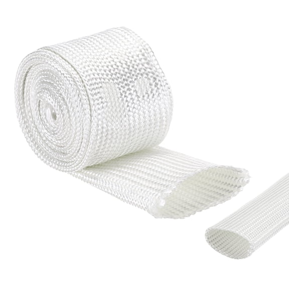 Insulation Cable Protector,28mm/1.10 Inch-2m/7 Feet High TEMP Fiberglass Sleeve White