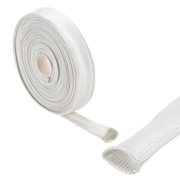 Insulation Cable Protector,15mm/0.59 Inch-10m/33 Feet High TEMP Fiberglass Sleeve White