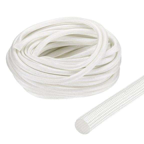 Insulation Cable Protector,6mm/0.24 Inch-15m/49 Feet High TEMP Fiberglass Sleeve White