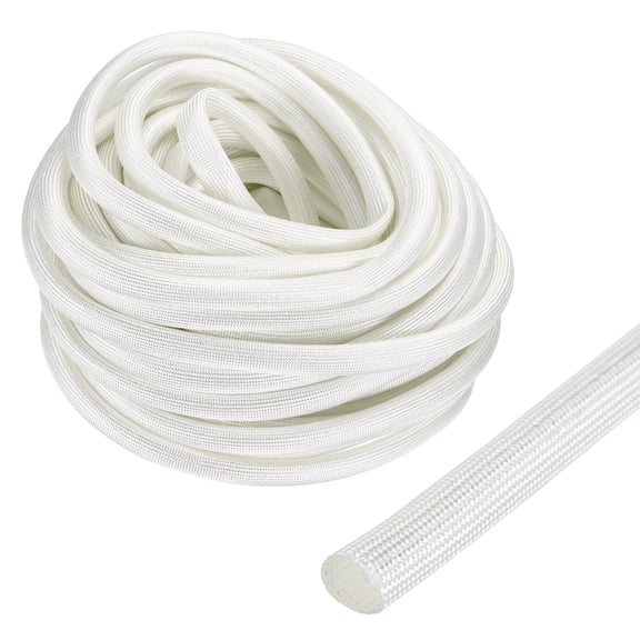 Insulation Cable Protector,7mm/0.28 Inch-15m/49 Feet High TEMP Fiberglass Sleeve White