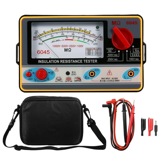 Insulation Insulation Resistance Meter Digital Ohmmeter Handheld Insulation Tester Megameter 0-2000 Milliohm 100V/250V/500V/1000V High Accuracy Megohmmeter Insulation Measurement
