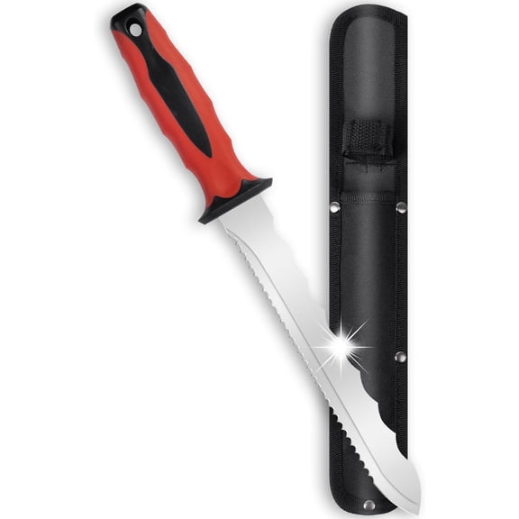 Insulation Knife - Sod Cutter Knife: stainless steel 7.87-Inch sharp blade, double side utility Lawn Repair SAW with Nylon Sheath (red)