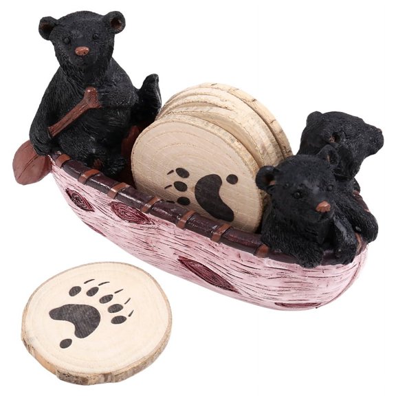 Insulation Pads Handmade Resin Coaster Set Black Bear Canoe Rack Pot Beverage Farmhouse