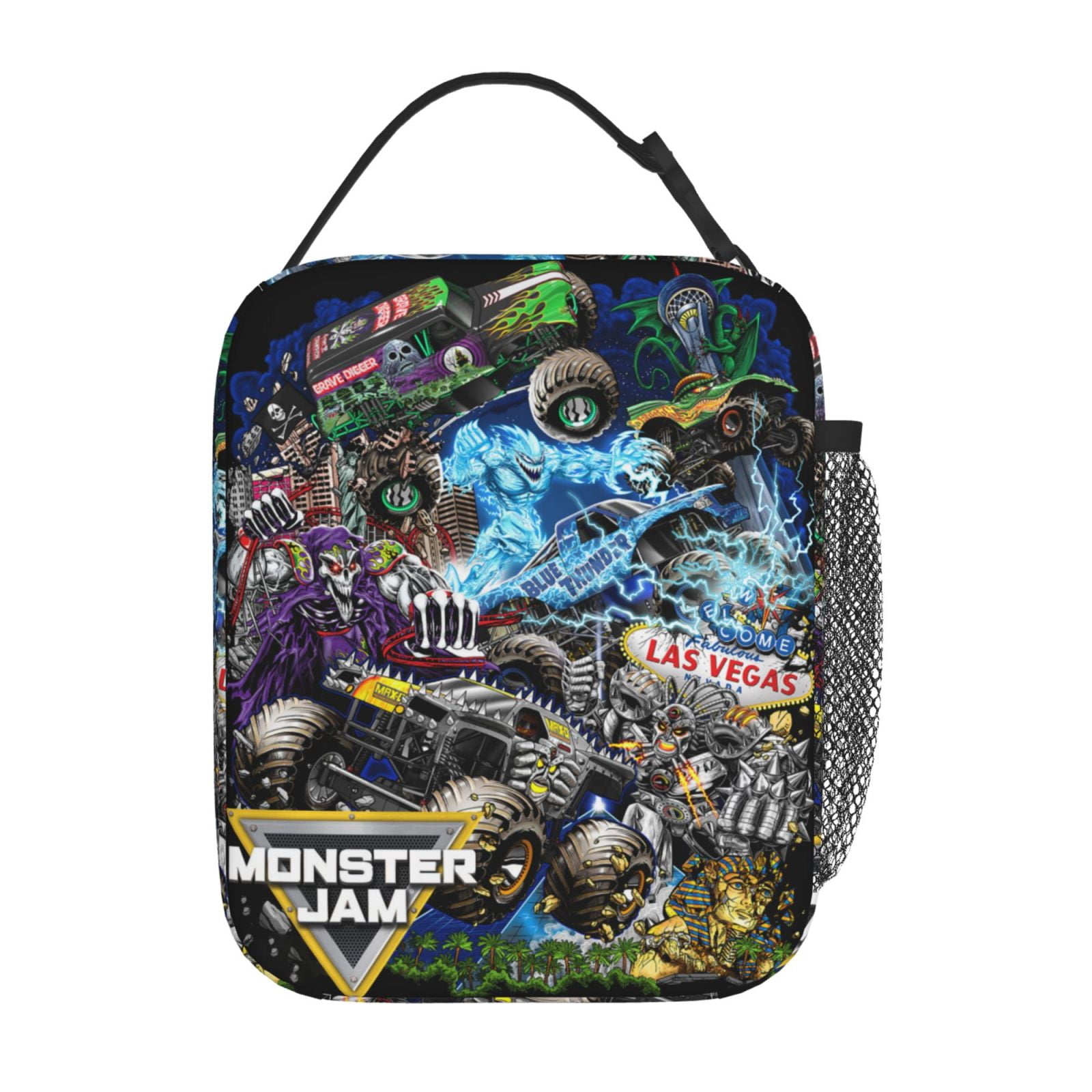 Insulation Portable Lunch Bag, Monster Truck Jam Thermal Container with Adjustable Shoulder Strap