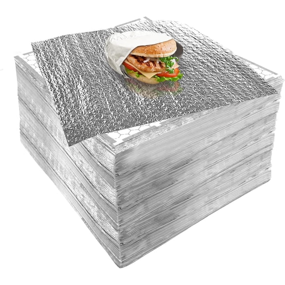 Insulation Sandwich Wrapping Paper Aluminum Foil Sheets - [100 Pack] - (14" x 16") - Aluminum Foil Sandwich Wrap Sheets For Sandwich Wraps, Burritos and BBQ