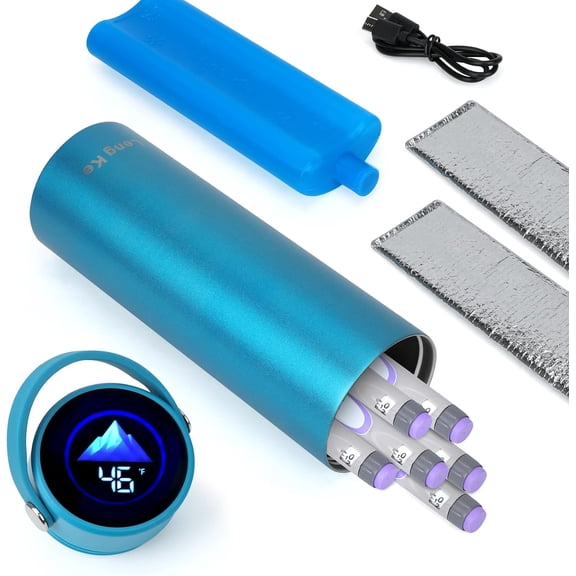 Insulin Cooler Travel Case - 48H Effective Cooling with Temp Display | ℃/℉ Digital Temp Display rechargeable, Portable for 1–7 Insulin Pens, for Trip & Daily Use.(Blue)