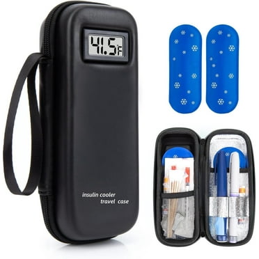 Insulin Cooler Travel Case with Temperature Display - Refrigerated Medicine Cooler Travel Case Diabetic Travel Case with 2 TSA Approved Ice Pack for Trip and Daily