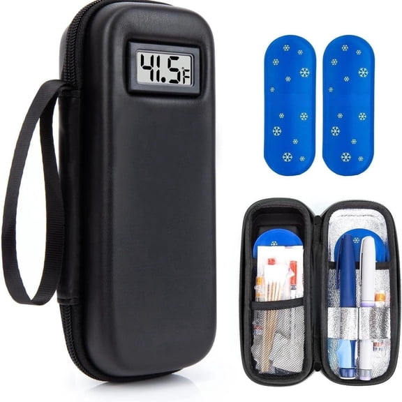 COREBAY Reusable Insulin Cooler Travel Case with Temperature Display, TSA Approved Diabetes Bag Supplies Kit with 2 Ice Packs, Black