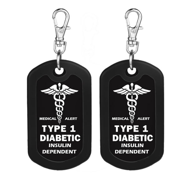 Insulin Dependent Type 1 Diabetic Tag Medical Alert Zipper Pull Bag Tag (Black)-2X
