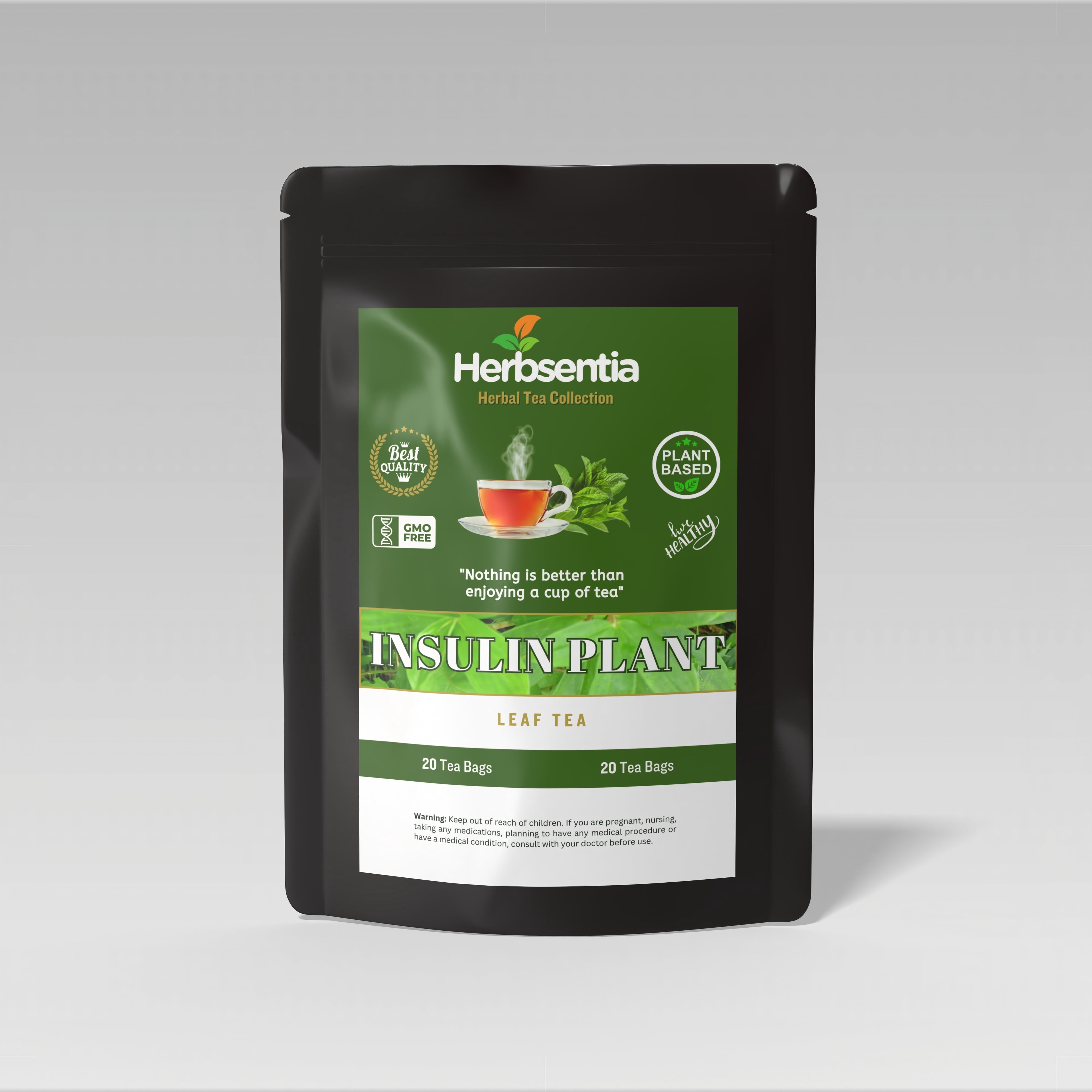 Insulin Plant Herbal Tea – 20 Tea Bags | 100% Costus igneus Leaf | Naturally Caffeine-Free | Herbsentia