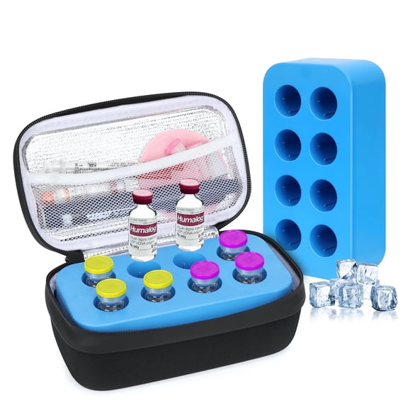 YOUSHARES Insulin Vial Cooler Travel Case - 8 Slots Freezable Ice Brick Organizer for Peptide Vials, GLP-1 Fridge Holder Diabetic Small Bottle Refrigerator for 10ml U-100 Vials