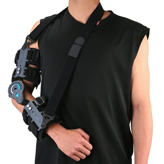 Insunen Hinged Elbow Brace, Adjustable Post OP ROM Elbow Brace with Sling Stabilizer Splint Arm Injury Recovery Support After Surgery (Right)