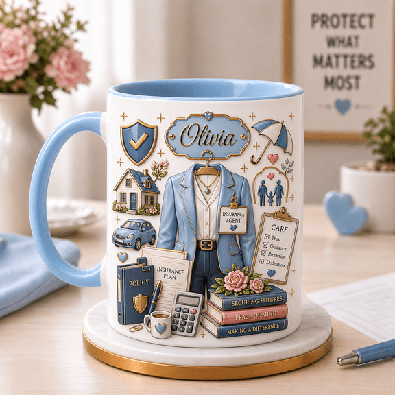 Insurance Agent Gift Ceramic Coffee Mugs, Personalized Blue for Insurance Professionals 11 oz 15 oz