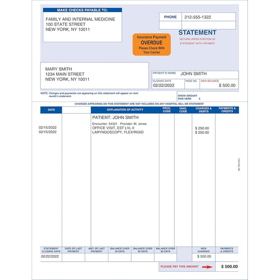 Insurance Payment Overdue Label, Fluorescent Orange, 1-1/2” x 7/8”, , Prompt Patient Stickers, Permanent Adhesive, 250 Stickers/Box