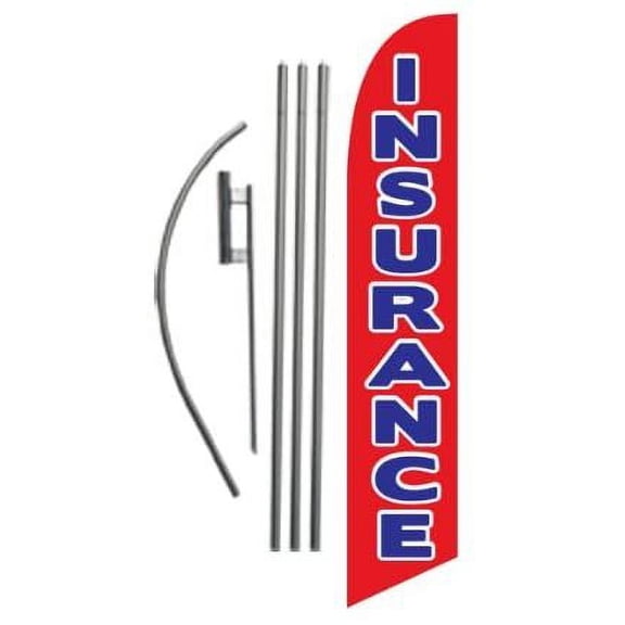 Insurance red/Blue 15ft Feather Banner Swooper Flag Kit - Includes 15FT Pole KIT w/Ground Spike