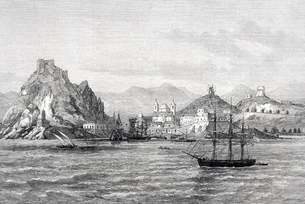 Insurgent Ship Visiting Aguilas Murcia Province Spain With Requisitions During 3Rd Carlist War From Illustrated London News October 4 1873 Canvas Art - Ken Welsh  Design Pics (34 x 22)