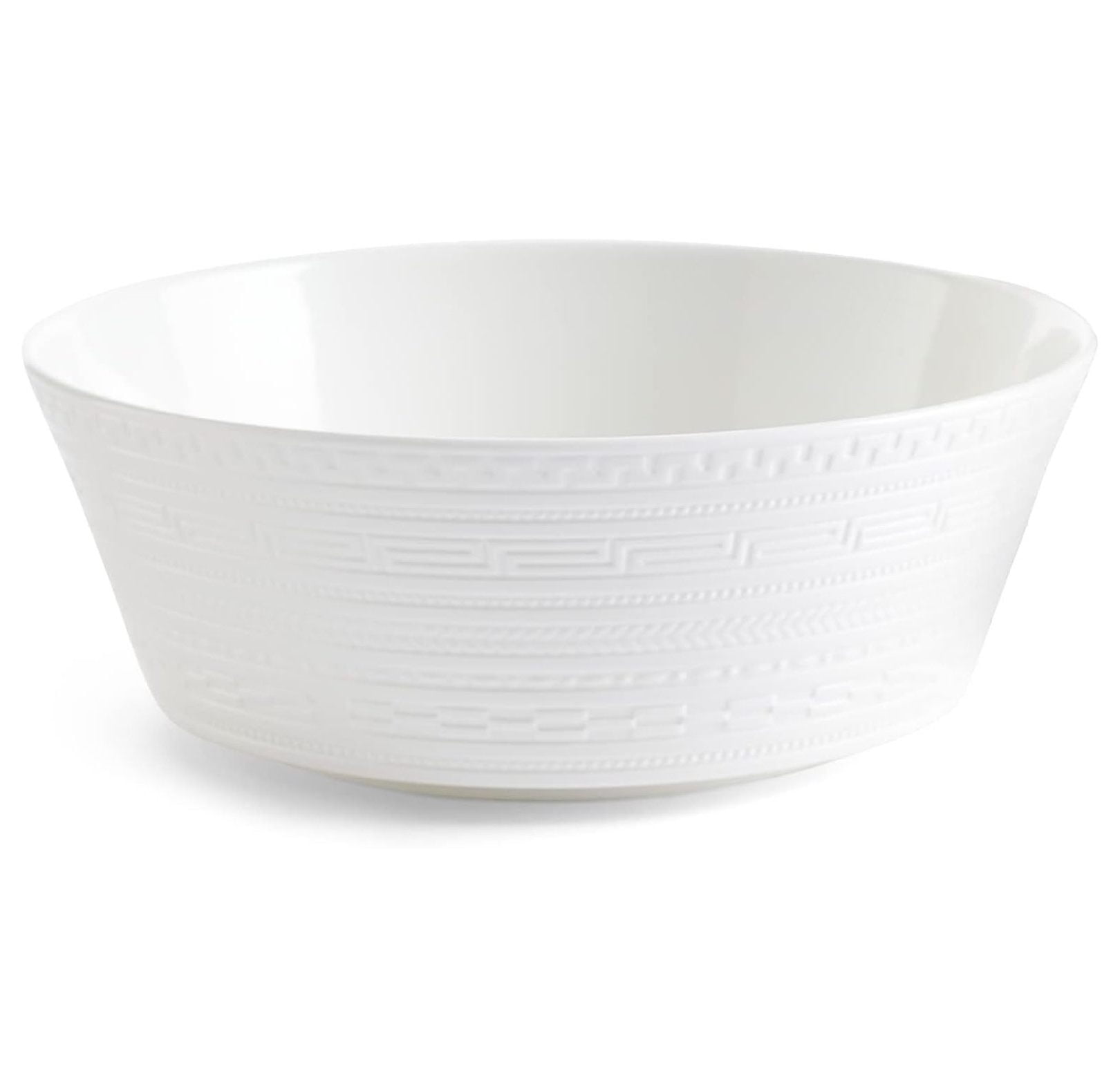 White Embossed Ceramic Round Serving Bowl