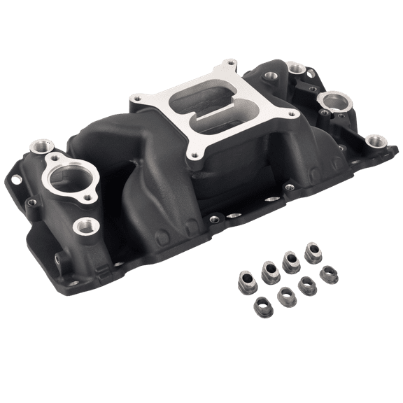 BATONECO PERFORMANCE Intake Manifold High Rise Dual Plane Compatible with SBC Chevy 350 400 Black Finish 1-Count
