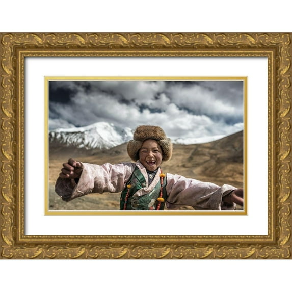 Intarob, Sarawut 14x11 Gold Ornate Wood Framed with Double Matting Museum Art Print Titled - Smile {Tibet}