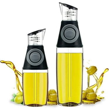 Intbase Olive Oil Dispenser Bottle, 8.5 Ounces Clear Glass Refillable Oil and Vinegar Dispenser with Measuring Scale Pump for Kitchen, Cooking, Salad, Baking, Frying