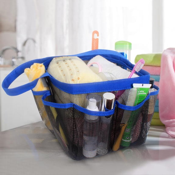 Intbuying Portable 9-Compartment Polyester Bathroom Mesh Shower Caddy, Blue
