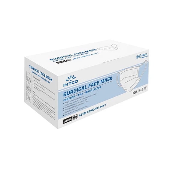 Intco White Surgical Face Masks - 50 Count