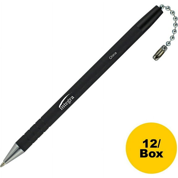 Integra Ball Chain Connection Replacement Counter Pen - Black - Rubberized Barrel - 12 / Box | Bundle of 2 Boxes