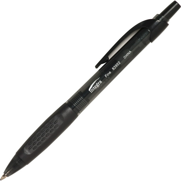 Integra 82952 Retractable Ballpoint Pens - Fine Pen Point - Retractable - Black - Black, Transparent Barrel - 1 Dozen Integra 82952 Retractable Ballpoint Pens - Fine Pen Point - Retractable - Black - Black, Transparent Barrel - 1 Dozen