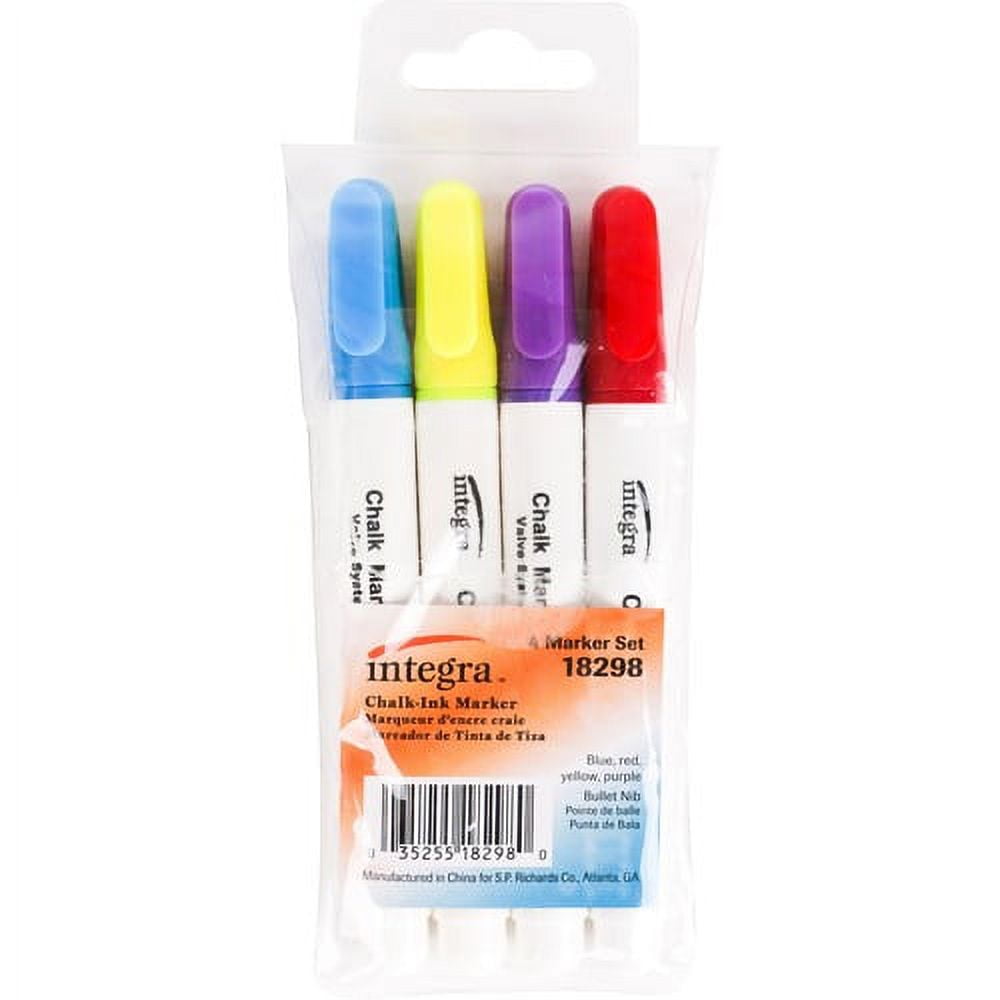 Integra Chalk Ink Markers - Bullet Marker Point Style - Blue, Purple, Red, Yellow Chalk-based Ink - 4 / Set Integra Chalk Ink Markers - Bullet Marker Point Style - Blue, Purple, Red, Yellow Chalk-based Ink - 4 / Set