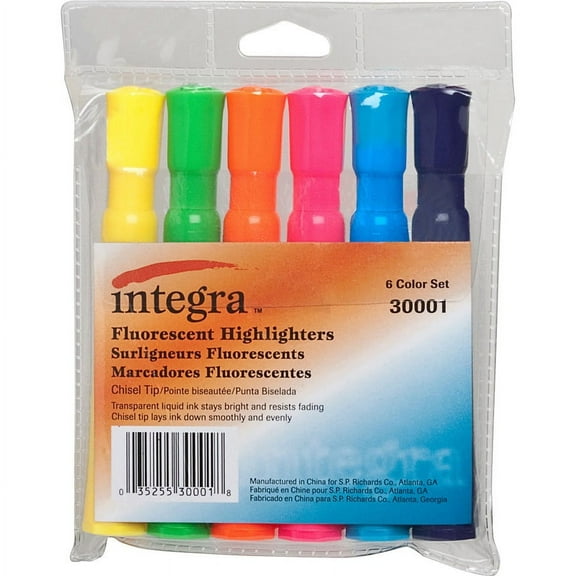 Integra Chisel Desk Liquid Highlighters - Chisel Marker Point Style - Assorted Water Based Ink - Assorted Barrel - 6 / Set | Bundle of 2 Sets