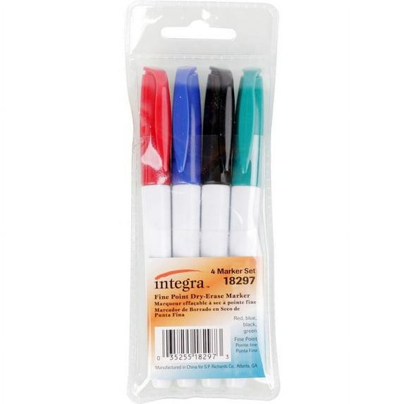 Integra Dry-Erase Markers - Fine Marker Point - Assorted Alcohol Based Ink - 4 / Set | Bundle of 2 Sets