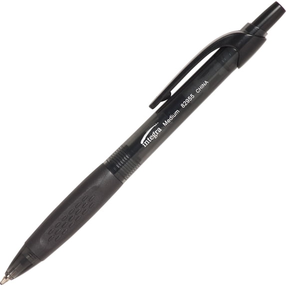Integra Easy Click Retractable Ballpoint Pen - Medium Pen Point - Retractable - Black - Black Barrel - 12 / Dozen | Bundle of 5