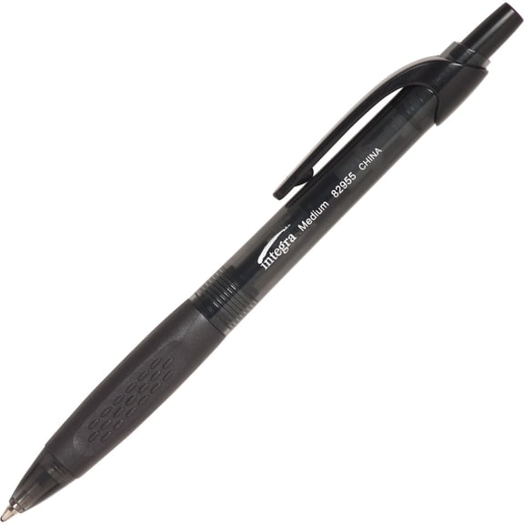 Integra Easy Click Retractable Ballpoint Pen - Medium Pen Point - Retractable - Black - Black Barrel - 12 / Dozen | Bundle of 5