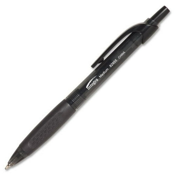 Integra Easy Click Retractable Ballpoint Pen Medium Pen Point - Retractable - Black - Black Barrel - 12 / Dozen