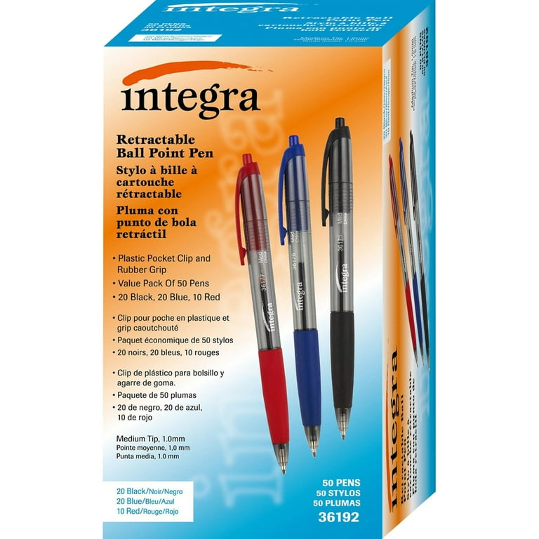 Integra 1.0mm Retractable Ballpoint Pen - Medium Pen Point - 1 mm Pen Point Size - Retractable - Assorted - 50 / Box Integra 1.0mm Retractable Ballpoint Pen - Medium Pen Point - 1 mm Pen Point Size - Retractable - Assorted - 50 / Box