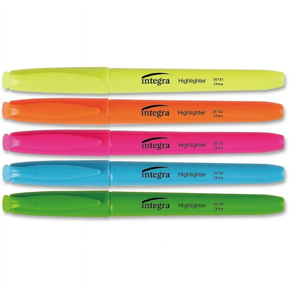 Integra Pen Style Fluorescent Highlighters - Chisel Marker Point Style - Assorted - 1 / Set | Bundle of 5 Sets