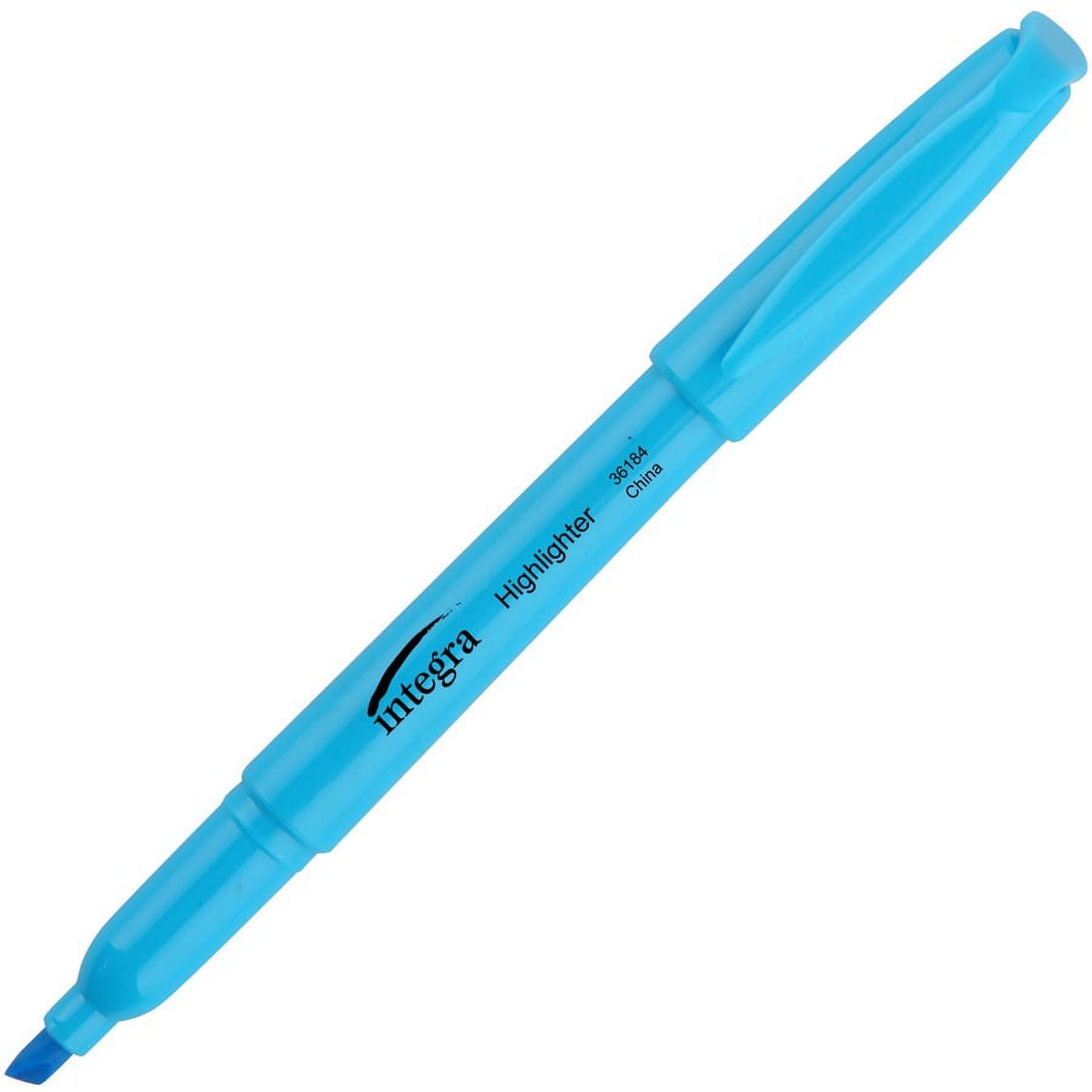 Integra Pen Style Fluorescent Highlighters - Chisel Marker Point Style - Fluorescent Blue - 1 Dozen | Bundle of 2 Dozen