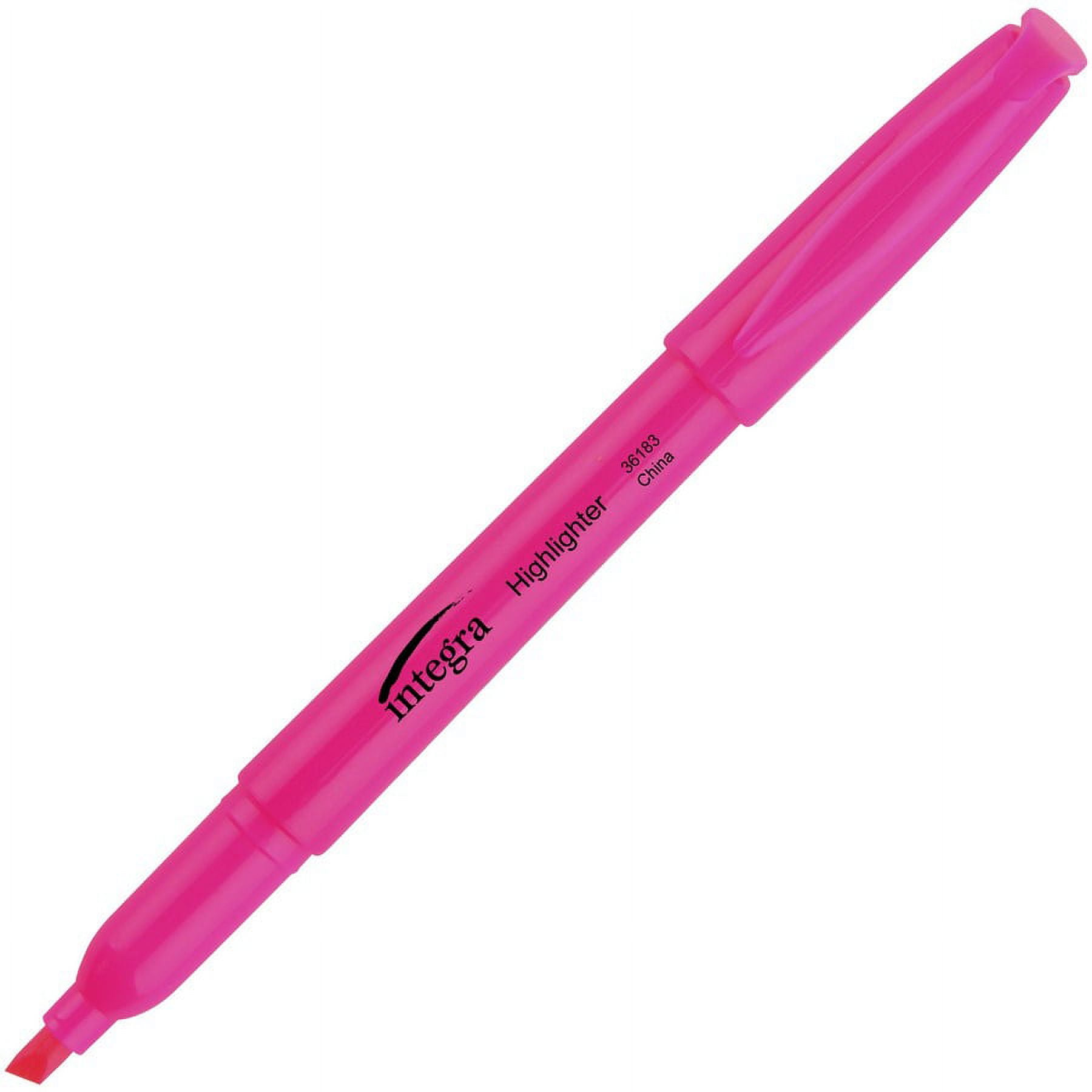 Integra Pen Style Fluorescent Highlighters - Chisel Marker Point Style - Fluorescent Pink - 1 Dozen Integra Pen Style Fluorescent Highlighters - Chisel Marker Point Style - Fluorescent Pink - 1 Dozen
