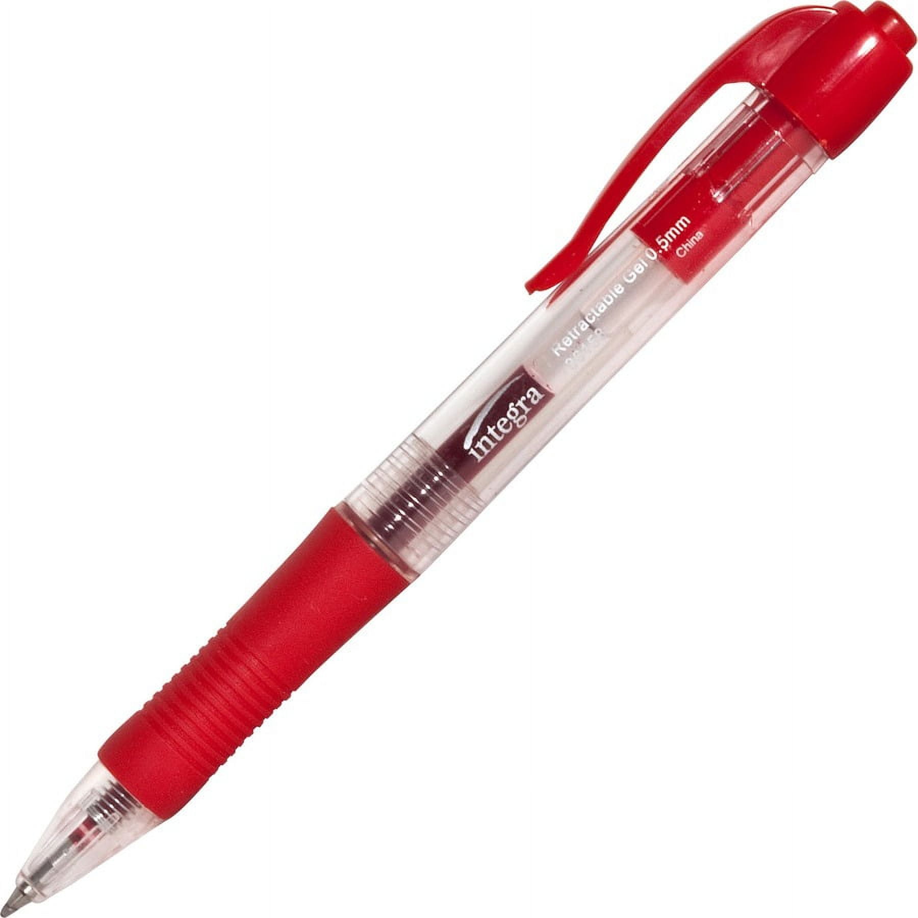 Integra Retractable 0.5mm Gel Pens - Fine Pen Point - 0.5 mm Pen Point Size - Retractable - Red - Red Barrel - Metal Tip - 1 Dozen | Bundle of 2 Dozen