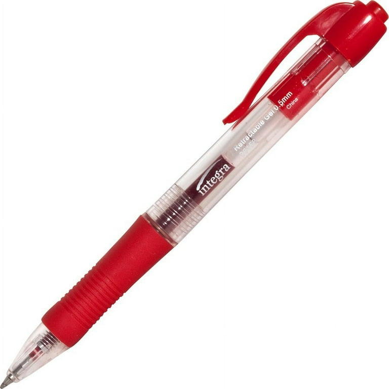 Integra Rubber Grip Retractable Pens - Medium Pen Point - 1 mm Pen Point Size - Retractable - Red - Red Barrel - 1 Dozen Integra Rubber Grip Retractable Pens - Medium Pen Point - 1 mm Pen Point Size - Retractable - Red - Red Barrel - 1 Dozen