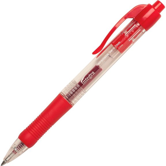 Integra Retractable 0.7mm Gel Pens - Medium Pen Point - 0.7 mm Pen Point Size - Retractable - Red Gel-based Ink - Red Barrel - Metal Tip - 1 Dozen | Bundle of 5 Dozen