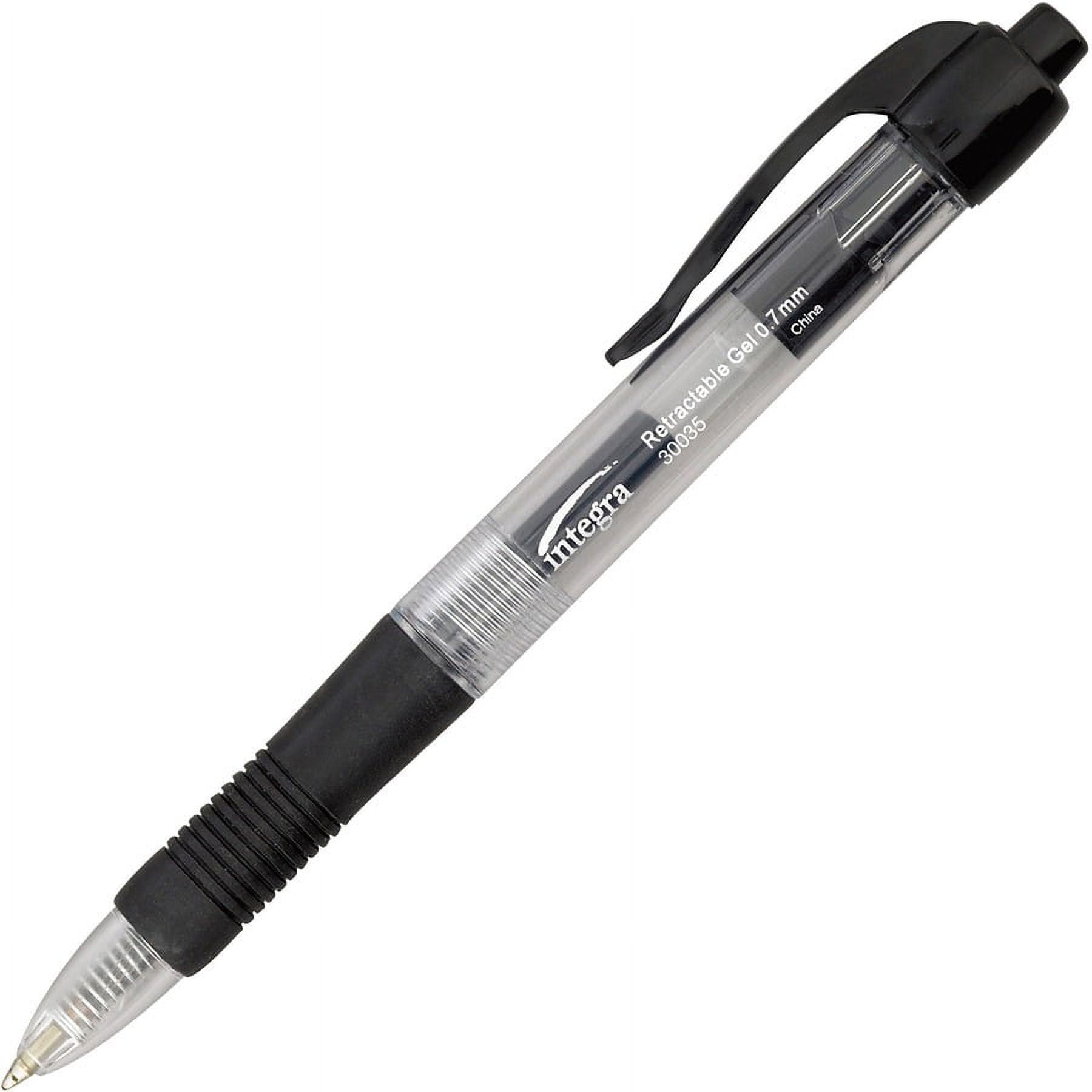 Integra Retractable 0.7mm Gel Pens - Medium Pen Point - 0.7 mm Pen Point Size - Retractable - Black Gel-based Ink - Clear Barrel - Metal Tip - 1 Dozen Integra Retractable 0.7mm Gel Pens - Medium Pen Point - 0.7 mm Pen Point Size - Retractable - Black Gel-based Ink - Clear Barrel - Metal Tip - 1 Dozen