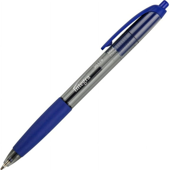 Integra Rubber Grip Retractable Pens - Medium Pen Point - 1 mm Pen Point Size - Retractable - Blue - Blue Barrel - 1 Dozen | Bundle of 5 Dozen