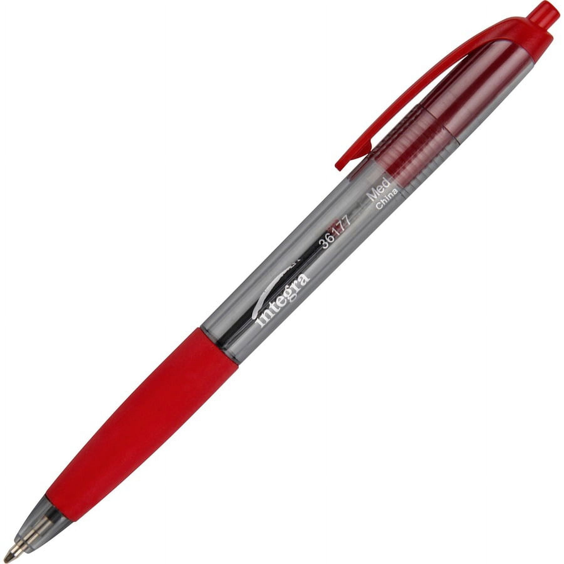 Integra Rubber Grip Retractable Pens - Medium Pen Point - 1 mm Pen Point Size - Retractable - Red - Red Barrel - 1 Dozen Integra Rubber Grip Retractable Pens - Medium Pen Point - 1 mm Pen Point Size - Retractable - Red - Red Barrel - 1 Dozen