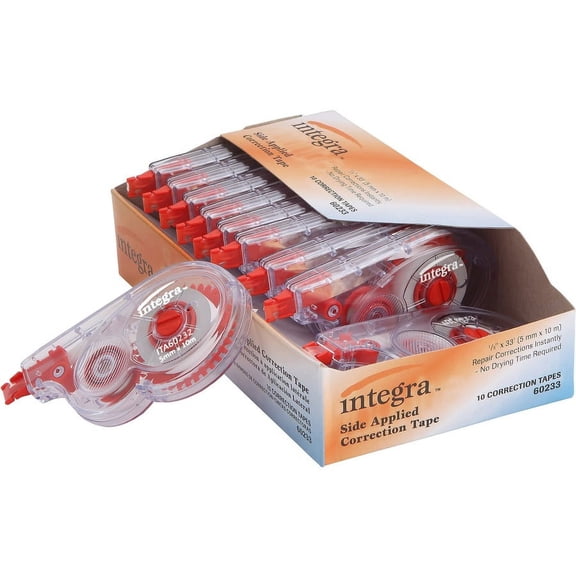 Integra Side-Apply Correction Tape - 0.20" Width x 32.80 ft LengthSmoke Dispenser - Tear Resistant - 10 / Pack - Smoke | Bundle of 2 Packs